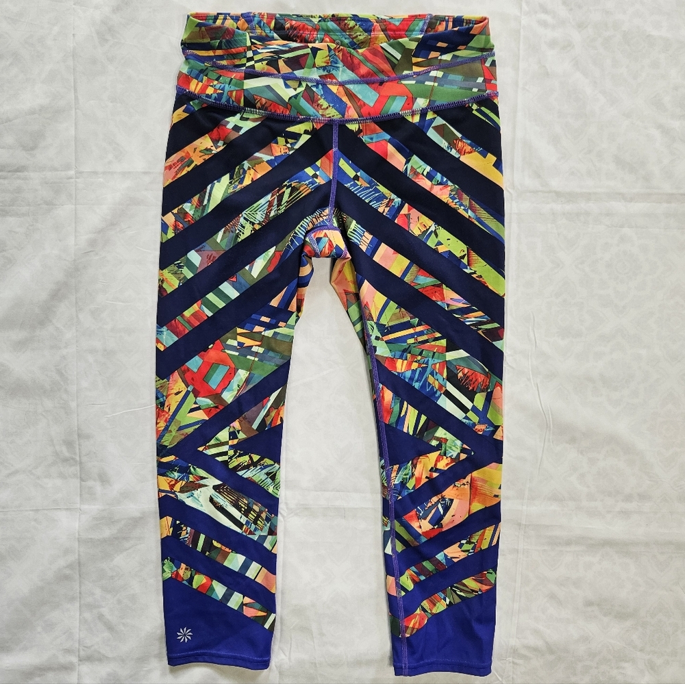 Athleta Womens S Blue Multicolor Capri Leggings Kaleidoscope Sonar Tropical